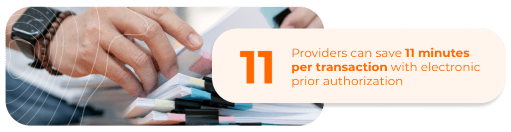 Manual obtaining prior authorization adds 20+ minutes to each transaction with image of man using calculator